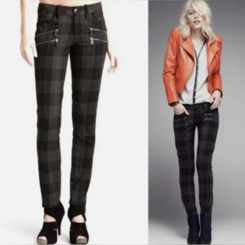 Paige Edgemont Plaid Moto Skinny Pants | Black Gray Red | Size 2 | EUC